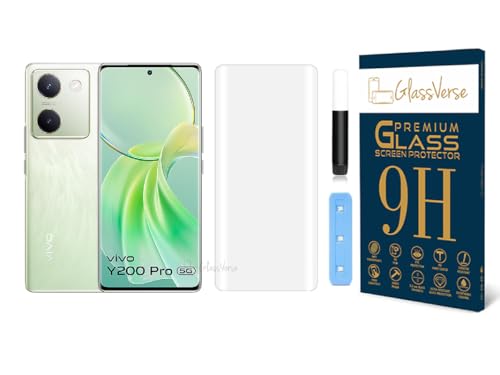 Image of GlassVerse Vivo Y200 Pro UV Tempered Glass Screen Protector. Pack Of 1 | 3D Curved Edge | 9H Hardness | Full UV Glue with UV Light | Anti-Scratch | Case Friendly | HD Clear. (6.78 Inches)