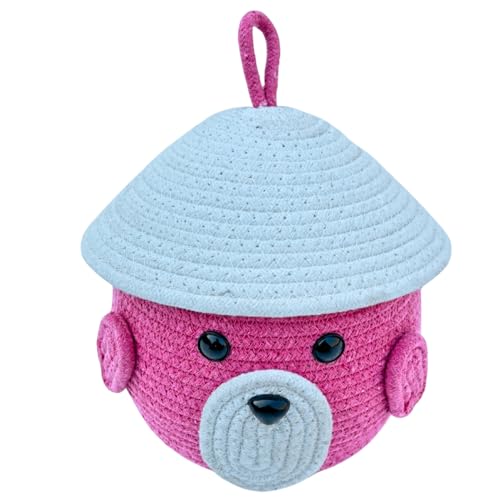 Image of Multi-Purpose Cute Jute Basket with Lid Storage Baskets for Bathroom Living Room & Kitchen Organiser Box Vanity Box First aid Box (Pack of 1) 25x20cm (pink)