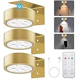 SIXDEFLY Picture Lights for Wall, 3 Lighting Modes Magnetic Art Display Light,Rechargeable Battery Operated Led Painting Light with Remote Control Dimmable & Timer,3Pack Gold