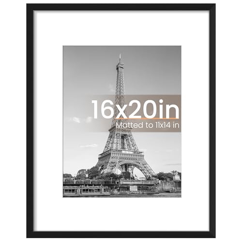 upsimples 16x20in(40.64x50.8cm) Picture Frame, Display Pictures 11x14in with Mat or 16x20in Without, Wall Hanging Poster Frame, Black, 1 Pack