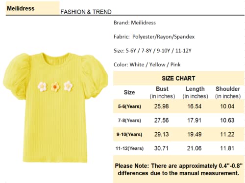 Meilidress Kids Girl's Round Neck Puff Sleeve Mesh Tops Three Flowers T-Shirt Blouse Pullover 5-12 Years #TOP6