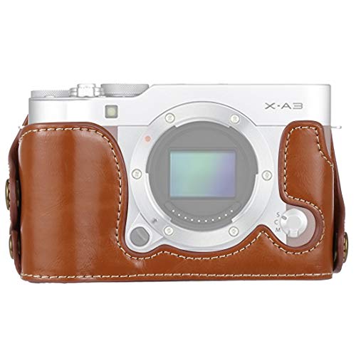 MEI1JIA FUJIFILM X-A3 / X-A10用QUELLIA 1/4インチスレッドPUレザーカメラハーフケースベース(ブラック) (Color : Brown)