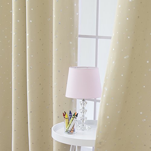 Best Home Fashion Star Print Thermal Insulated Blackout Curtains - Antique Bronze Grommet Top - Beige - 52" W X 63" L - (Set Of 2 Panels) #TOP1