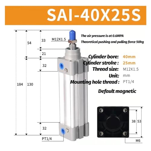 Cylindre pneumatique à double effet SAI 40-25S de course