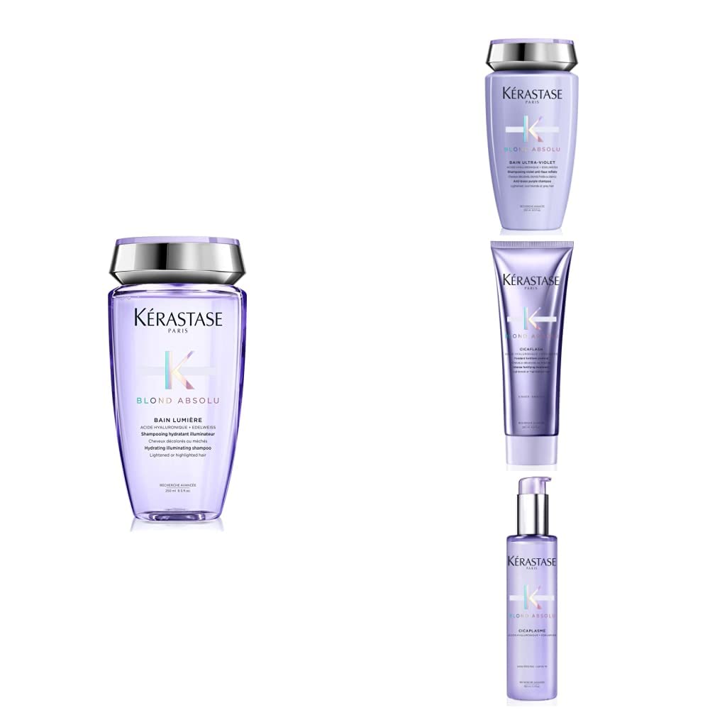 Kerastase Blond Lumiere + Champú para Bain + Acondicionador Restaurador y Anti Rotura+Sérum Fortalecedor Para Pelo Teñido y Decolorado