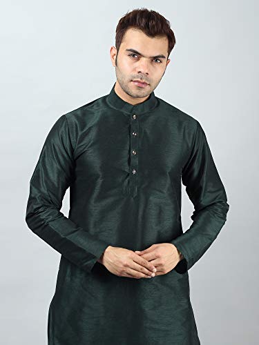 Image of Uri and MacKenzie Banarasi Dupion Silk Solid Kurta Churidar Pyjama Set for Men
