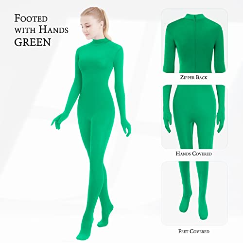 SUPRNOWA unissex gola rolê pé/sem pé manga comprida Lycra elastano unidade, Green (Footed With Hands