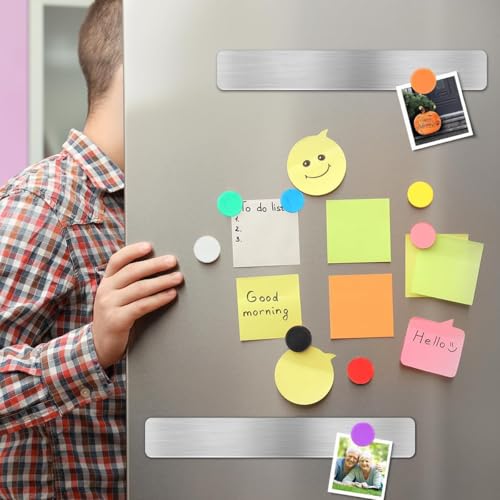 Image of Climberty 4 Pack Magnetic Stainless Memo Board Strip Message Board with 20 Pcs Color Magnets, Adhesive Backing Bulletin Bar Board for Office, Home, Photo Wall, Documents and Fridge (Silver)