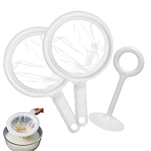 Sieb Filter, 2 Stück Fine Mesh Filter mit 1 Rührstab, 200/400 Mesh Ultrafeines Lebensmittelfilter, Sojamilchfilter Nylon Feines Sieb Mit Bequemen Rutschfesten Griffen, Für Saft, Milch, Kaffee, Wein Cover