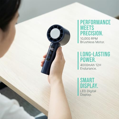 CoolJet Handheld Fan,Portable Turbo Fan with Ice Cooler, 12H Long Lasting 4000mAh Battery,10000 RPM Strong Wind,Portable Fan for Travel, Valentines Day Gifts (Dark Blue) by CoolJet - Used condition - Image 7