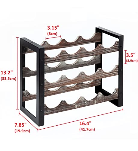 Jackcube Design Wine Rack Freestanding Floor 3 Tier Stackable 12 Wine Bottle Holder Storage Racks Countertop, Liquor Shelf Stand (Rustic Wood And Black Metal Frame)- Mk521A #TOP5