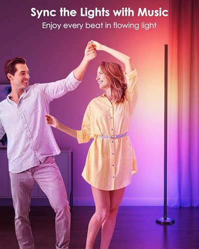 Image of WISIMMALL 2 Pack Led Floor Lamp, RGBIC Corner Floor Lamps for Living Room, Featuring 16 Million Colours & 300+ Preset Scenes - 65 inch Standing Lamps for Living Room, Bedroom - Mood Lighting With DIY Mode