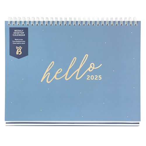 Busy B - Calendario Da Tavola Da Gennaio A Dicembre 2025 - Blu - Pianificatore Da Scrivania Con 5 Orari, Elenchi A Strappo E Supporto Incorporato