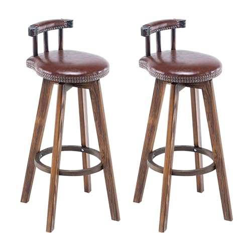 Juego De 2 Taburetes De Bar 63cm 73cm 83cm Sillas de Bar Giratorio en 360° Taburete Madera Alto Silla de Altura de Mostrador Con Respaldo Y Reposapiés Para Isla De Cocina/Comedor/Salón(Brown,83cm)