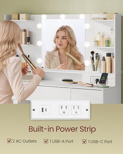 image for VASAGLE Kailyn Collection - Vanity Desk with Mirror and 9 LED Bulbs, V