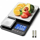 Dual Platform Kitchen Scales with High Precision: 15kg/33lb Capacity at 1g & 500g Capacity at 0.01g, Professional Food Scales for Baking Sourdough Bread and Cooking, 7 Units, Tare, Accumulation, Black