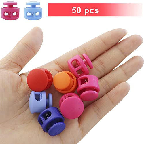 Nodg 50 Pcs Assorted Colors Lanyard String Cord Clips Plastic Round Ball Shape Fastener Slider Toggles Clip Spring Cord Lock End Round Toggle Stoppers For Drawstrings Bags Shoelaces Backpacks #TOP2