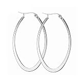 MengPa Oval Hoop Earrings for Women Stainless Steel Lightweight Jewelry (Silver) US1281S