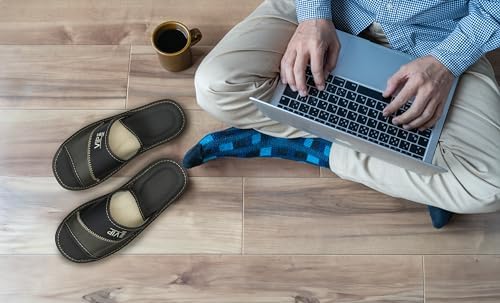 Pantoffels voor heren, zomerpantoffels van leer, met leren zool, open