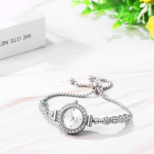 JewelryWe Zegarek bransoletka dla kobiet: Iced Out cyrkonia analogowe kwarcowe kwadratowe zegarki - casualowe eleganckie zegarki prezenty dla kobiet dziewczyny matki żony, biały, Adult, elegancki" lub