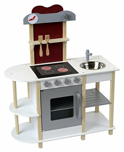 Kinderküche aus Holz Holzküche Spielküche Holz Spüle Herd natur/weiss H: 105 cm