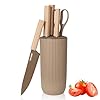 Knife Set, 6-Piece Coffee Kitchen Knife Set with Universal Knife Block, Super Sharp Knife Set with Ergonomical Handle, Non-stick Anti-Rust Stainless Steel Professional Knife Block Set