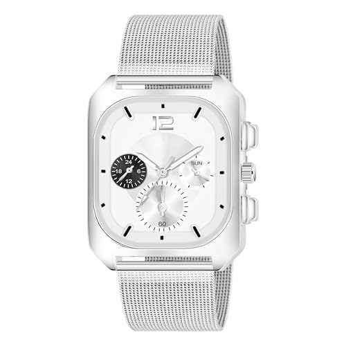 Image of Shocknshop Analog Square Dial Mesh Stainless Steel Strap Watch for Men and Boys -WCH186
