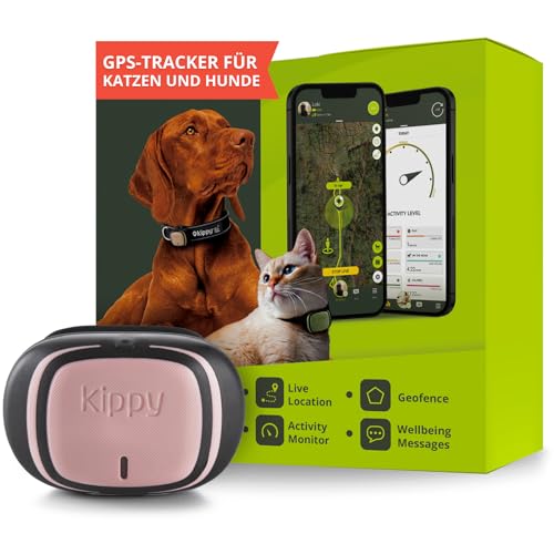 Kippy – GPS Tracker Halsband Evo für Hunde und Katzen – Gesundheits- und Aktivitäts-Tracker – Wasserdichter – Ortungsgerät mit Sofortalarm und Led – Rose