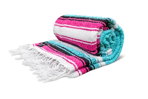 Benevolence LA Mexican Saddle & Outdoor Blanket, Handwoven by Traditional Artisans - Aqua, 75 x 52