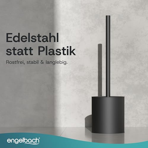 Engelbach® Klobürste Silikon schwarz mit Edelstahl Griff & Halter – Antibakterielle Design Toilettenbürste – WC Bürste, Klobürstenhalter modern