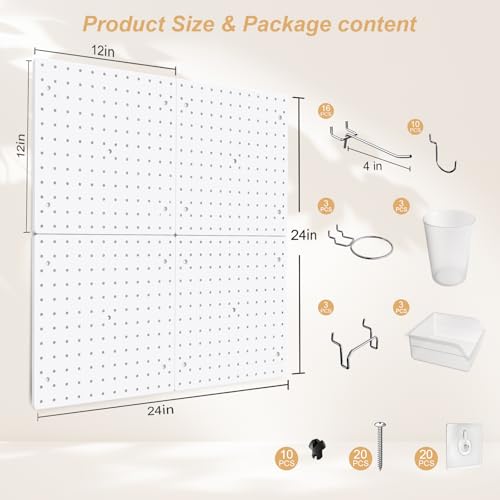 FZK Peg Board,36pcs Pegboard Kit, Includes 4 White Pegboard and Accessories,Plastic Peg Board,with Hooks Peg Board Wall Organizer for Office, Craft Room - Image 3