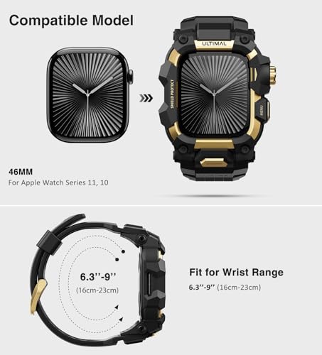 Image of ULTIMAL Rugged Case with Band for Apple Watch 46mm,Compatible with Apple Watch Series 11 /10, Military Grade Shockproof Bumper Cover for iWatch Tactical Band Men (46mm,Gold)