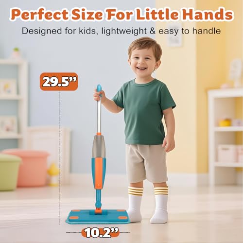BAYMI Kids Spray Mop - Real Working Toddler Cleaning Toy Set with Water Sprayer & 2 Washable Pads - Montessori Mini Mop & Sweeper - Interactive Learning Toys for Kids Ages 3+ by BAYMI - Used condition - Image 7