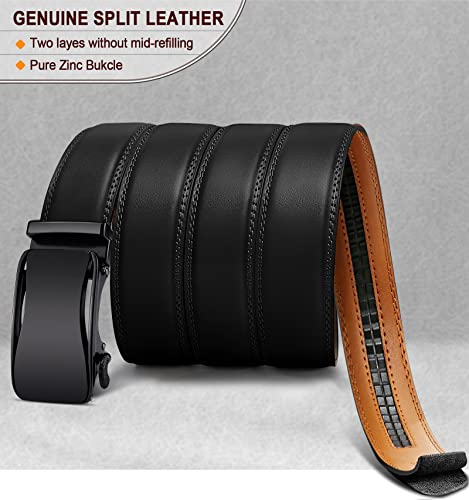 Image of BULLIANT Mens Ratchet Belt, Leather Adjustable Slide Belt For Mens Dress Casual Pant 1 3 /8 inch,Size Adjustable