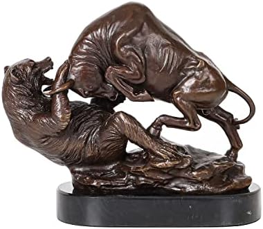 Classic Wall Street Bull Sculpture Bronze Bear and Cattle Fighting Statue with Marble Base Vintage Art