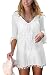 BLENCOT Women's Crochet Chiffon Tassel Swimsuit Bikini Pom Pom Trim Swimwear Beach Cover Up-White X-Large