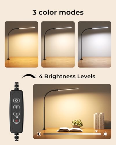 Image of LED Desk Lamp with Clamp for Home Office, Clip on Desk Lights, Black