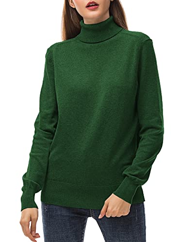 Woolicity Femmes Manches Longues Col Roulé Tricot Pull Couleur Unie Classique Slim Fit Léger Soft Pullover, Vert, Large Cover