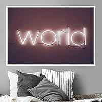 Framed Canvas Wall Art Illuminated Words 3D Industrial Inspirational Multicolor Neon Pop Art Quotes Typography Urban - 16x24 inches