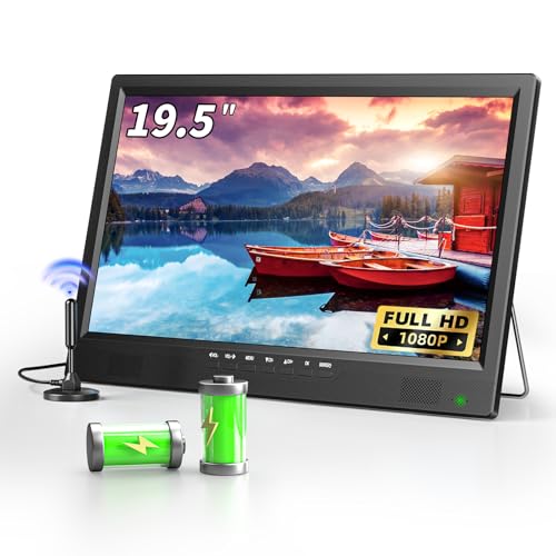 19.5" HD Portable TV with Antenna, 8000mAh Built-in Powered Operated TV for Indoor Outdoor, Rechargeable Small T V with HDMI/USB/AV Input, for Camping, Kitchen, RV, Patio, Truck, Home