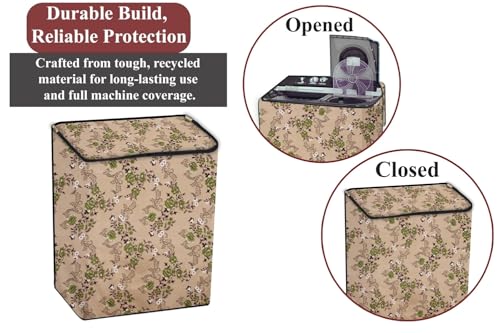 Image of The Furnishing Tree Polyester Waterproof Semi Automatic Washing Machine Cover Suitable for LG 7 Kg, 7.5 Kg & 8 Kg, Dimension DxWxH In Cms: ( 51x83.8x96.5 ), Floral Pattern Beige