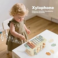 Vanplay Montessori Spielzeug ab 1 Jahr, 7 in 1 Hammerspiel Angelspiel Magnet Holzspielzeug Motorikspielzeug, Xylophon Kinder 1 Jahr, Geschenk Kinderspielzeug ab 1 2 3 Jahre Mädchen Junge – Ansicht 3