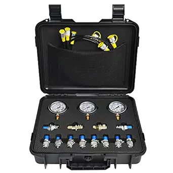 YFIXTOOL Hydraulic Pressure Test Kit for Excavator, Pressure Gauge Tester Coupling Set with 3 Gauges (3500PSI, 6000PSI, 9000PSI)