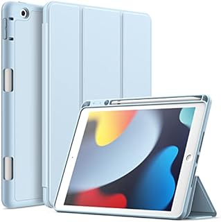 JETech Case for iPad 10.2 Inch 2021/2020/2019 (9th/8th/7th) Model with Pencil Holder, Slim Tablet Cover with Soft TPU Back, Auto Wake/Sleep (Misty Blue)