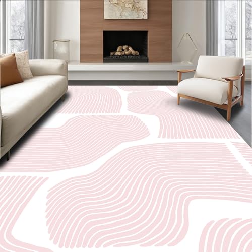 Image of ODIKA Flatwoven High Traffic Area Rug 3x5, Zen Garden, Non Slip, Stain Resistant, Washable Area Rugs for Living Room, Bedroom (Pink, 3x5)