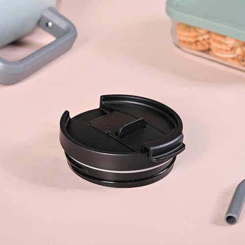 Image of Nestasia Replacment Lid for 1.2L Tumbler - Durable Hard Plastic Dual Flip Opening Lid with Separate Silicone-Sealed Straw Hole & Sip Opening | Leak Proof, Spill Proof & Dust Proof (Black)