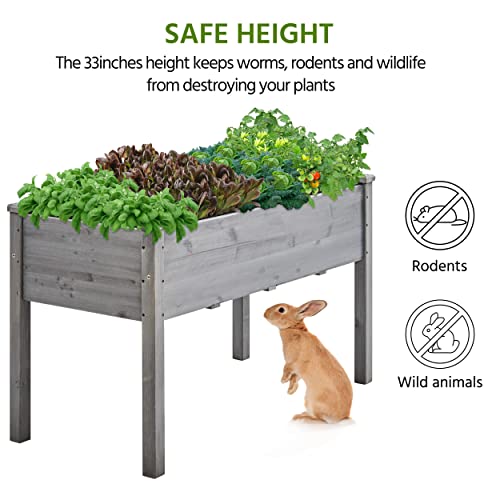 Image of Yaheetech Raised Garden Bed 2Pcs Elevated Wood Planter Box Outdoor, Gray | Fir wood with black non-woven fabric liner offers elevated planting, saves patio space, and enhances garden display.