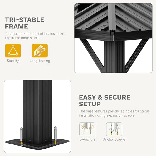 DWVO 10x12ft Hardtop Gazebo Double Roof with Nettings and Curtains, Heavy Duty Galvanized Steel Outdoor Vertical Stripes Roof for Patio, Backyard, Deck, Lawns, Grey - Image 5