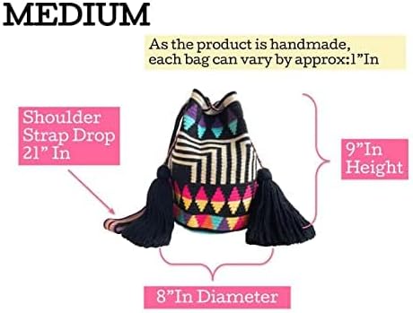 Miniatura 3 de Bolso WAYUU mochila colombiana, auténtico patrón de ganchillo cruzado bohemio hecho a mano, regalos de comercio justo originales de Colombia.,