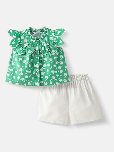 Image of Nautinati Baby Girls Printed Flutter Sleeve Top with Shorts Clothing Set | Age 0-3 Years